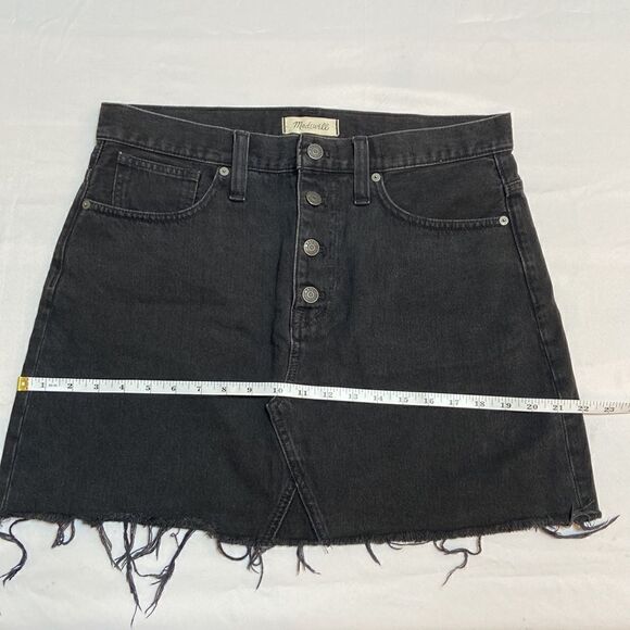 MADEWELL Rigid Denim Jean A Line Mini Skirt Black Size 30 Button Fly Raw Hem - Picture 6 of 8